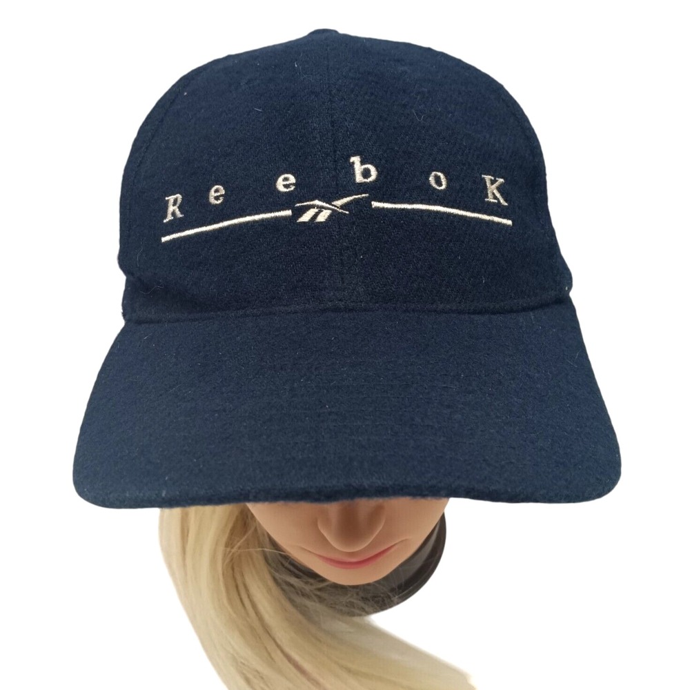 Vintage‎ 90s Reebok Embroidered Logo 60 % Wool Blend Navy Blue Hat Rare Wool Cap